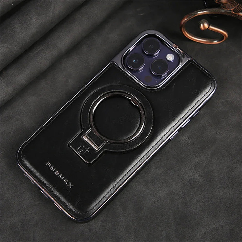 Étui en cuir avec anneau magnétique pour iPhone 