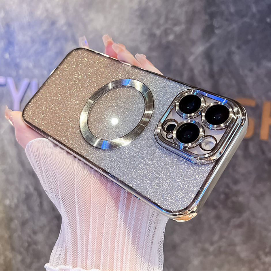 Coque transparente à paillettes et dégradé de placage pour iPhone 