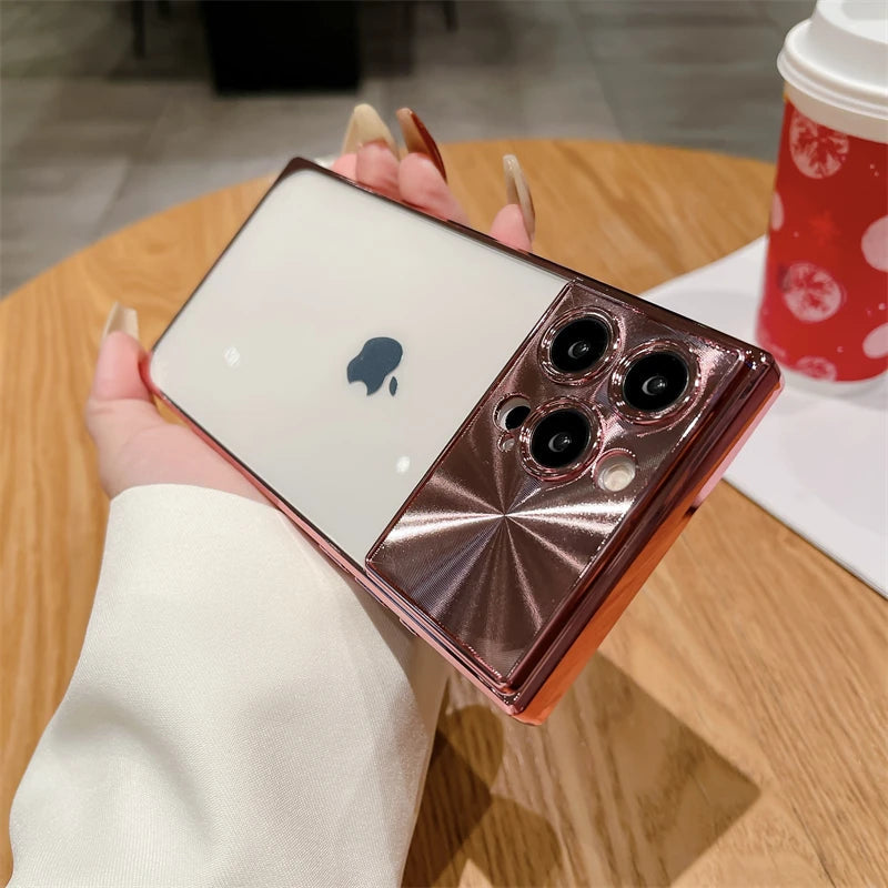 Coque carrée transparente galvanisée pour iPhone 