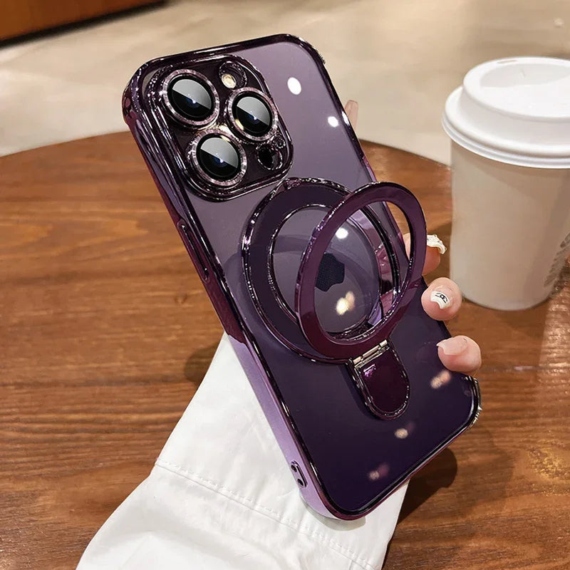 Coque transparente avec support de placage pour iPhone 