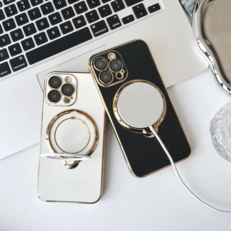 Étui en silicone plaqué avec support pour iPhone 