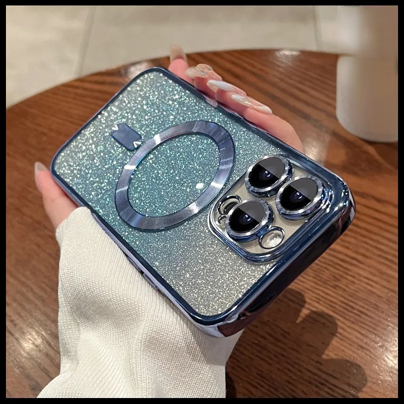 Coque transparente à paillettes et dégradé de placage pour iPhone 