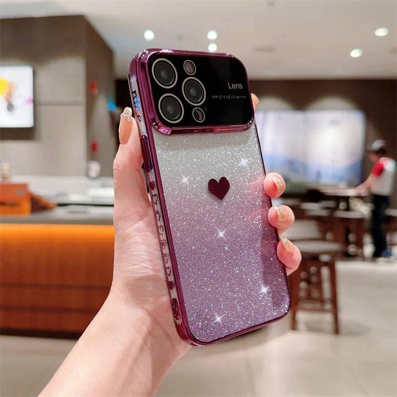 Gradient Glitter Love Heart Soft Case For iPhone
