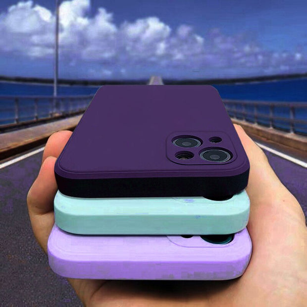 Solid Color Square Liquid Silicone Case For iPhone