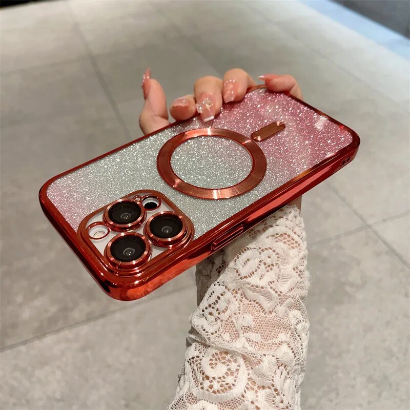 Coque transparente à paillettes et dégradé de placage pour iPhone 