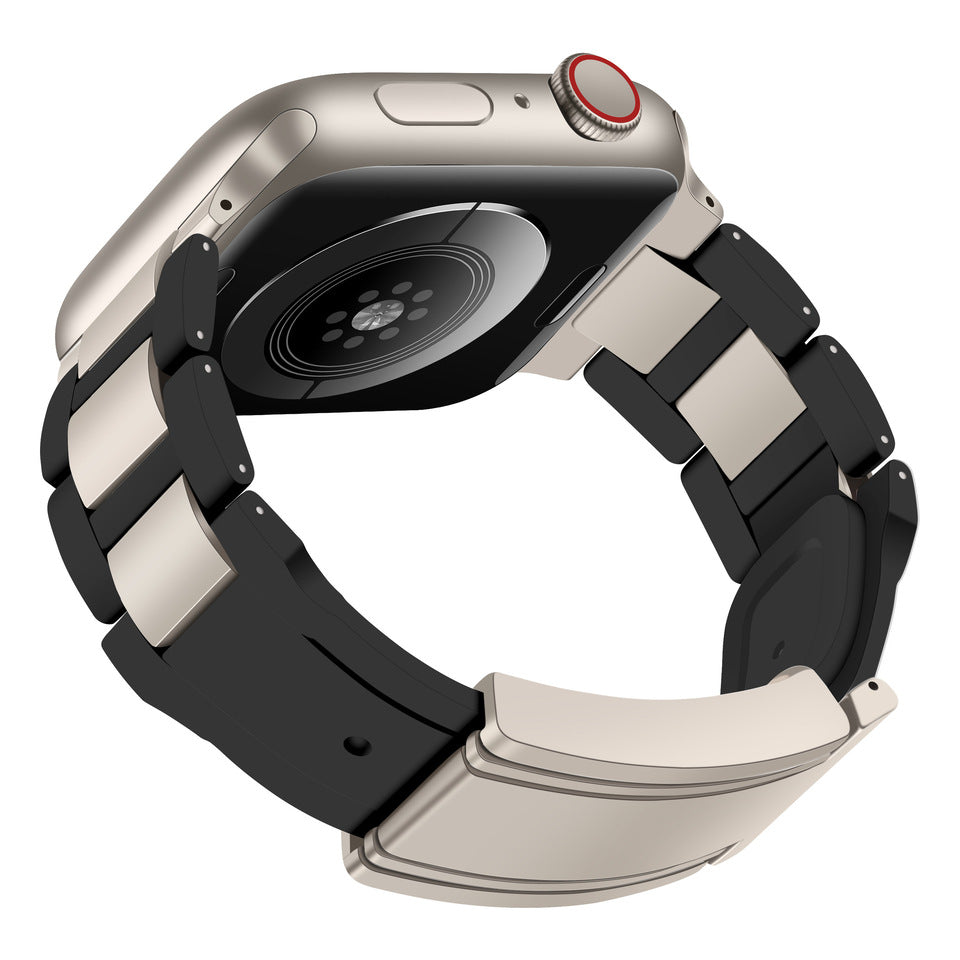 T-Type Magnetic Snap Stainless Steel Silicone Band For Apple Watch