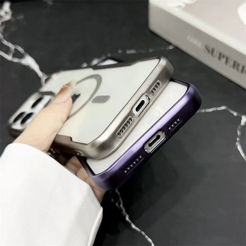 Coque souple transparente avec cadre plaqué pour iPhone 