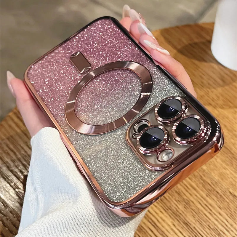 Coque transparente à paillettes et dégradé de placage pour iPhone 