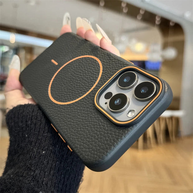 Lychee Leather Magnetic Case For iPhone