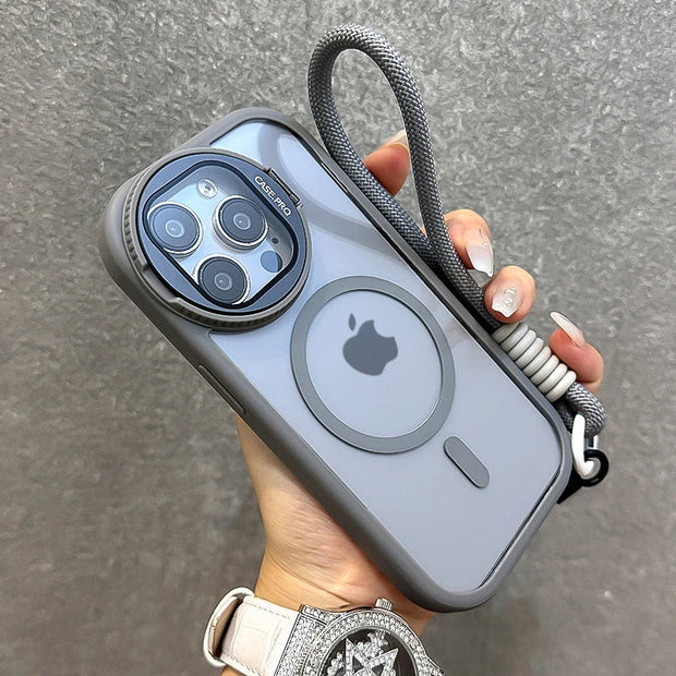 Fold Glass Lens Stand Magnetic Transparent Case For iPhone