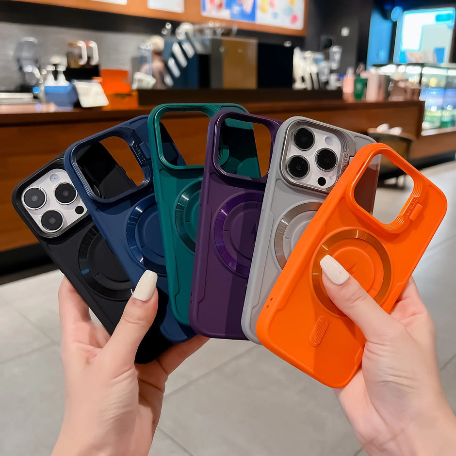 Étui souple avec support d'objectif magnétique pour iPhone 