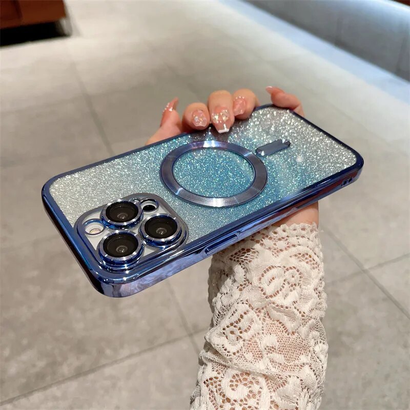 Coque transparente à paillettes et dégradé de placage pour iPhone 
