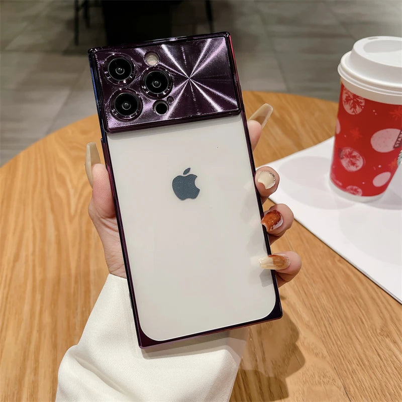 Coque carrée transparente galvanisée pour iPhone 