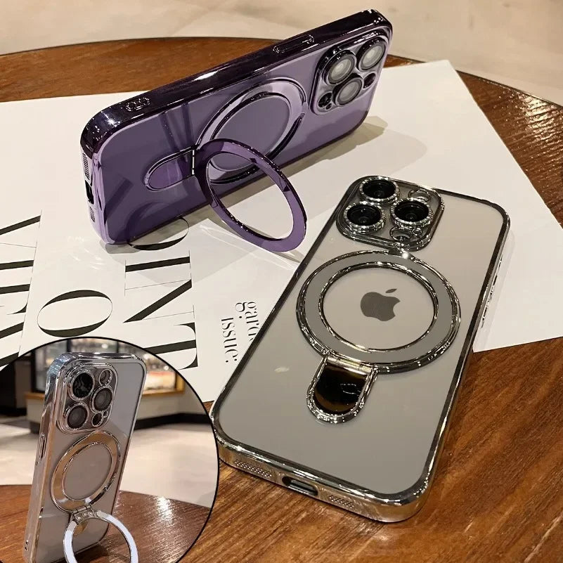Coque transparente avec support de placage pour iPhone 