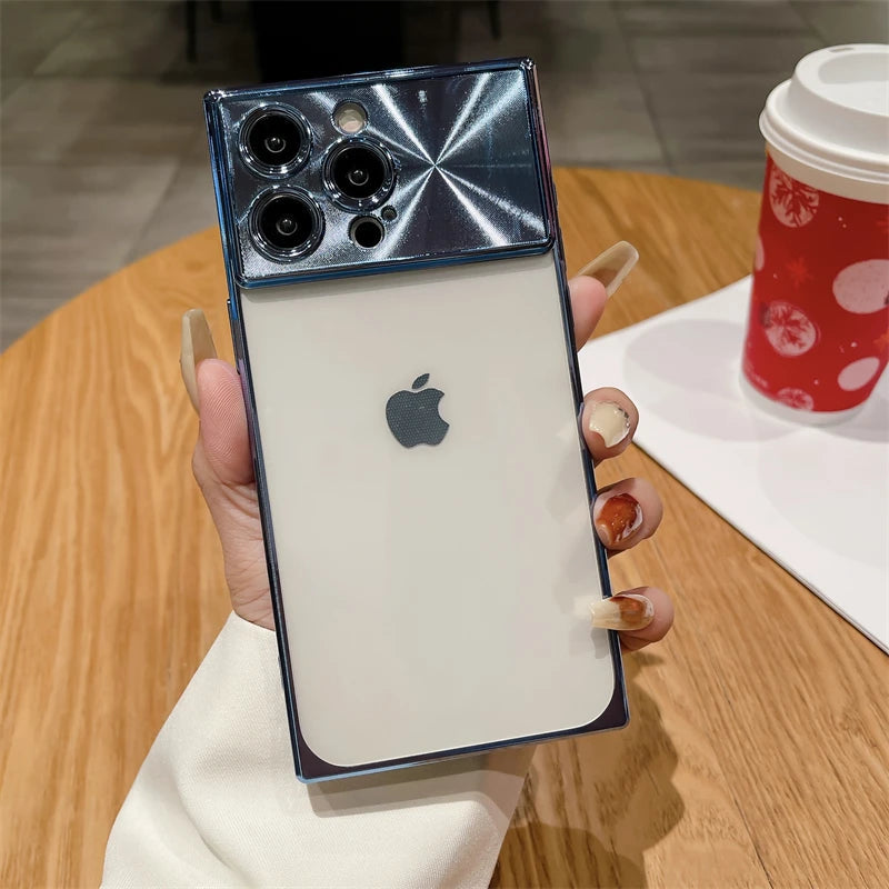 Coque carrée transparente galvanisée pour iPhone 